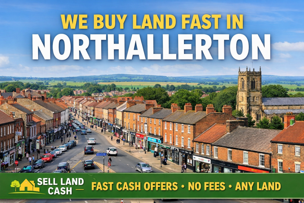 We Buy Land Fast in Northallerton – fast cash offers for any land with no fees, showcasing Northallerton town and countryside.