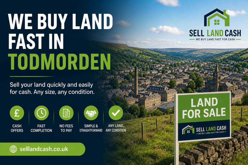 Sell land fast in Todmorden with Sell Land Cash – valley town land for sale sign and cash buyer service